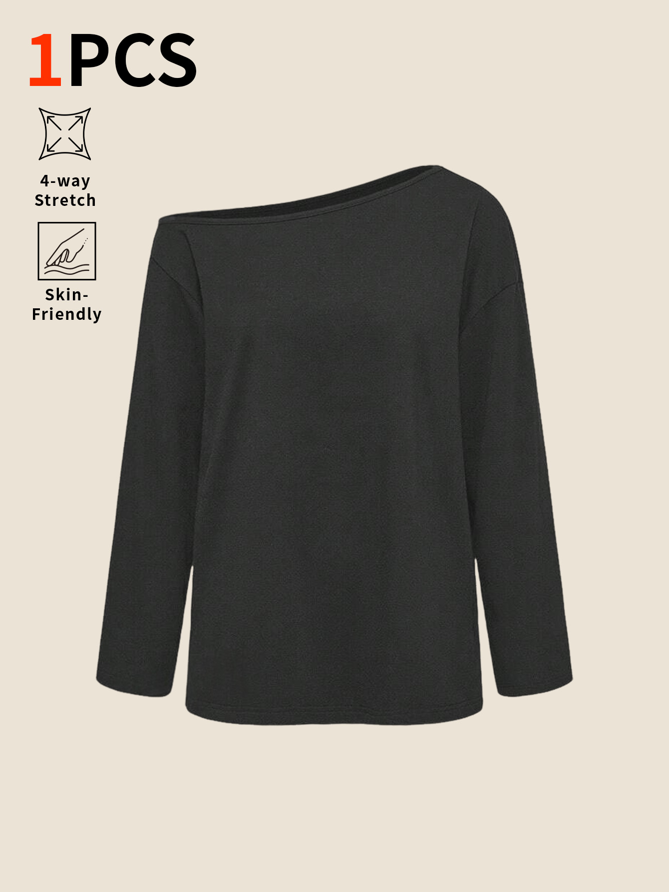 Base Layer Top - Hafif eğimli omuzlu, düz renkli, bol