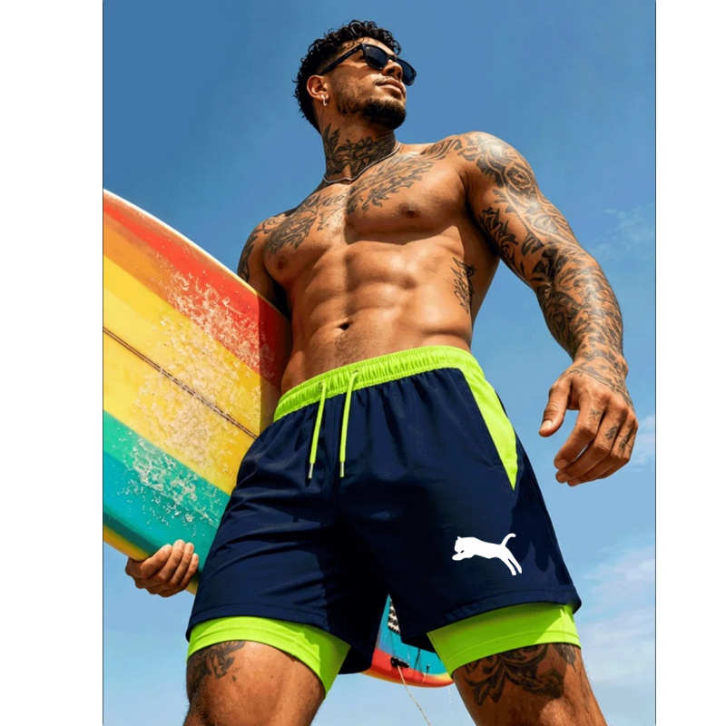 Compression Shorts Athletes - Erkekler Koşu Çita Leopar Siluet Baskılı