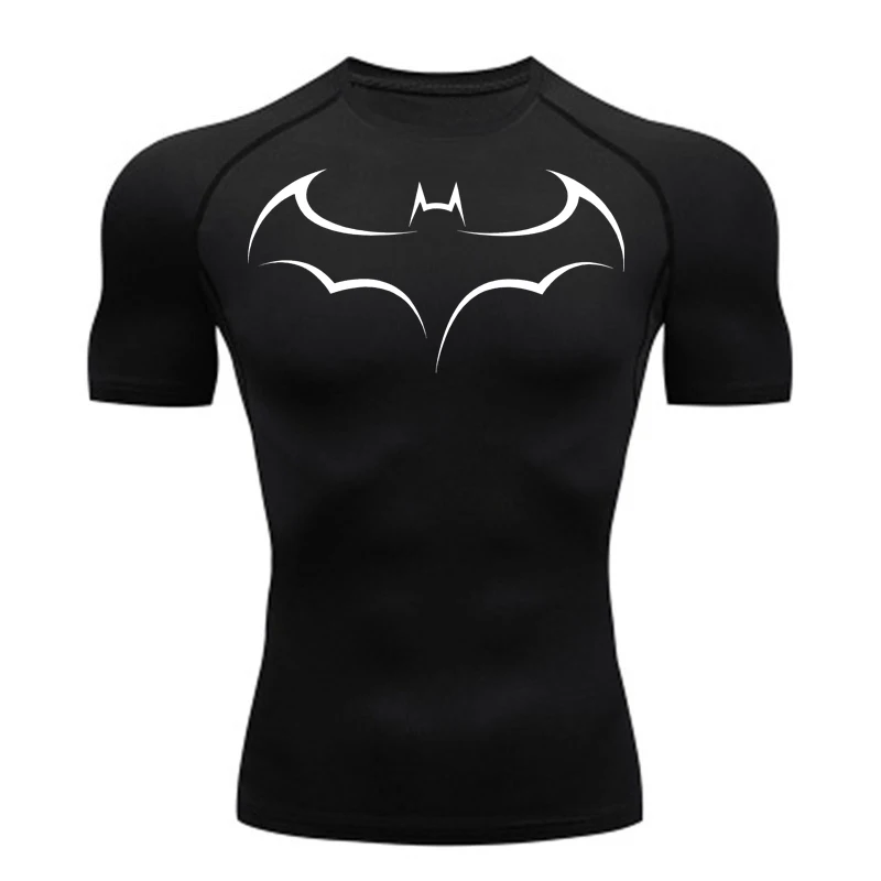 T Shirt Tight Fit - Yarasa Baskılı erkek Sıkı T-Shirt Koşu