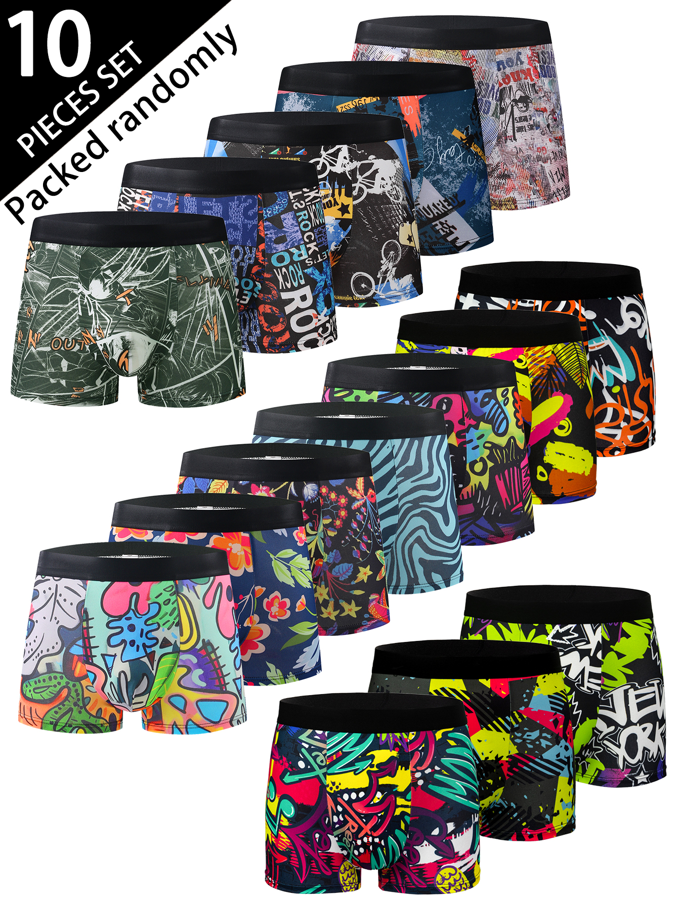 Multi Pack Underwear - 10'lu Paket Şık Erkek Boxer Şortları,