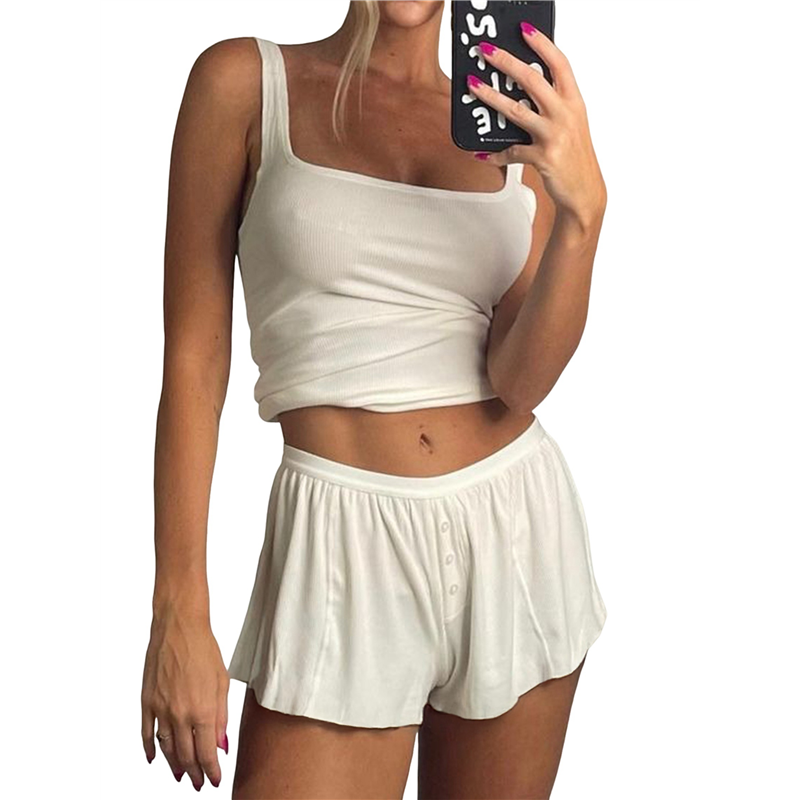Tank Top Ribbed - FX-Kadın Yazlık Rahat Takım Fitilli Örme