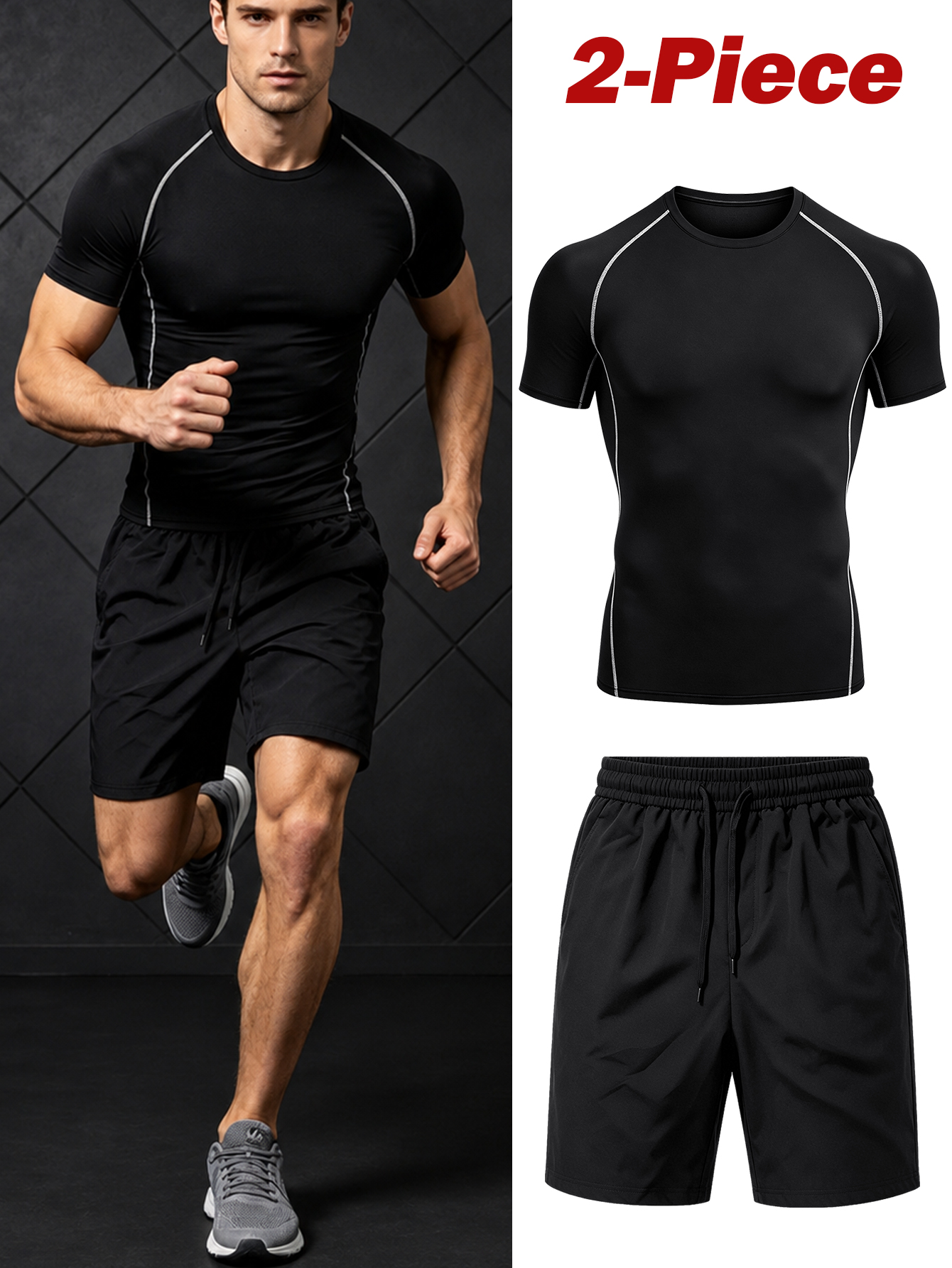 T Shirt Tight Fit - 2 Parçalı Erkek Spor Giyim Seti,