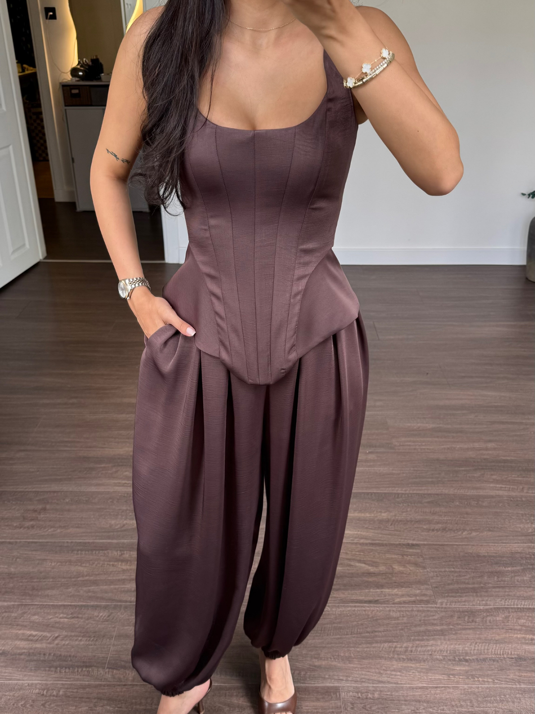 Suspender Tank Top - Laru Kadın Saten 2 Parça Takım