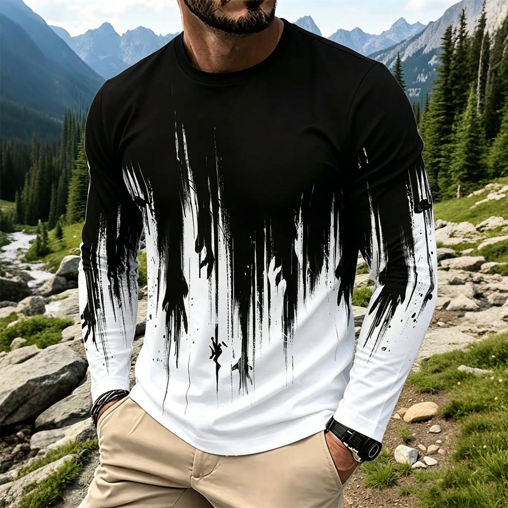 Base Layer Top - Erkek Degrade Mürekkep Sıçraması Desenli Uzun