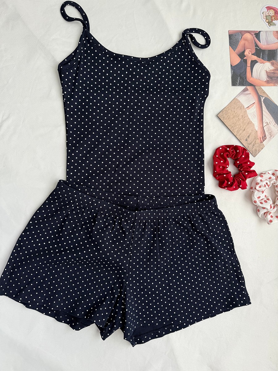 Lacivert Noktalı Nervürlü Şort - Tank Top Ribbed incelemesi ve fiyatı